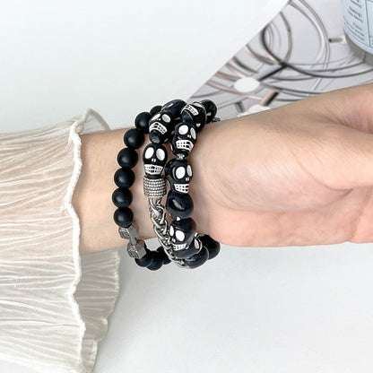 For Apple Watch SE 44mm Skull Beaded Watch Band(Black) by bashfashion