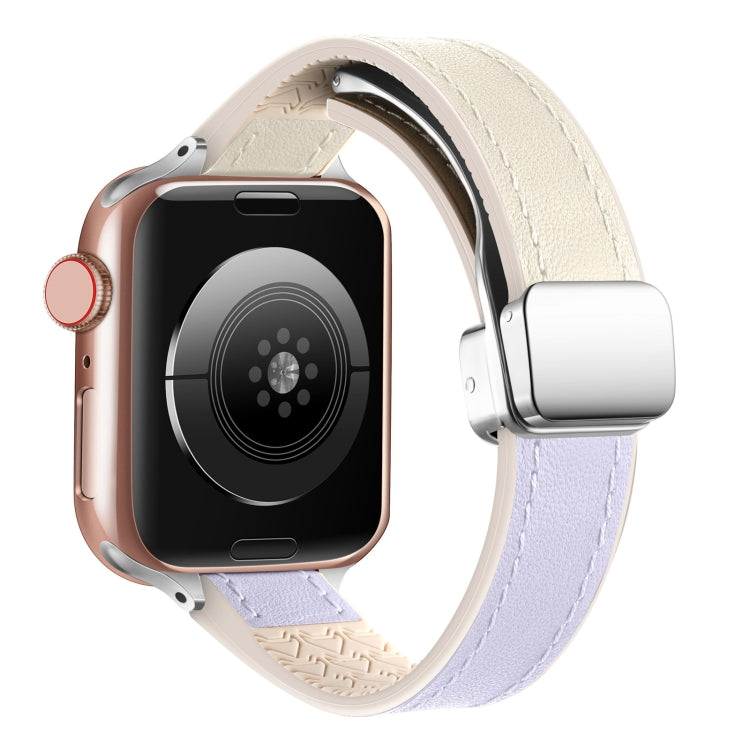 For Apple Watch Series 7 41mm Magnetic Folding Leather Silicone Watch Band(Starlight Purple) by bashfashion