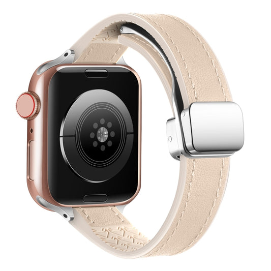 For Apple Watch Series 7 41mm Magnetic Folding Leather Silicone Watch Band(Apricot) by bashfashion