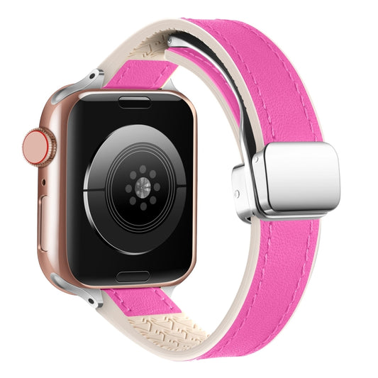 For Apple Watch SE 40mm Magnetic Folding Leather Silicone Watch Band(Rose Red) by bashfashion