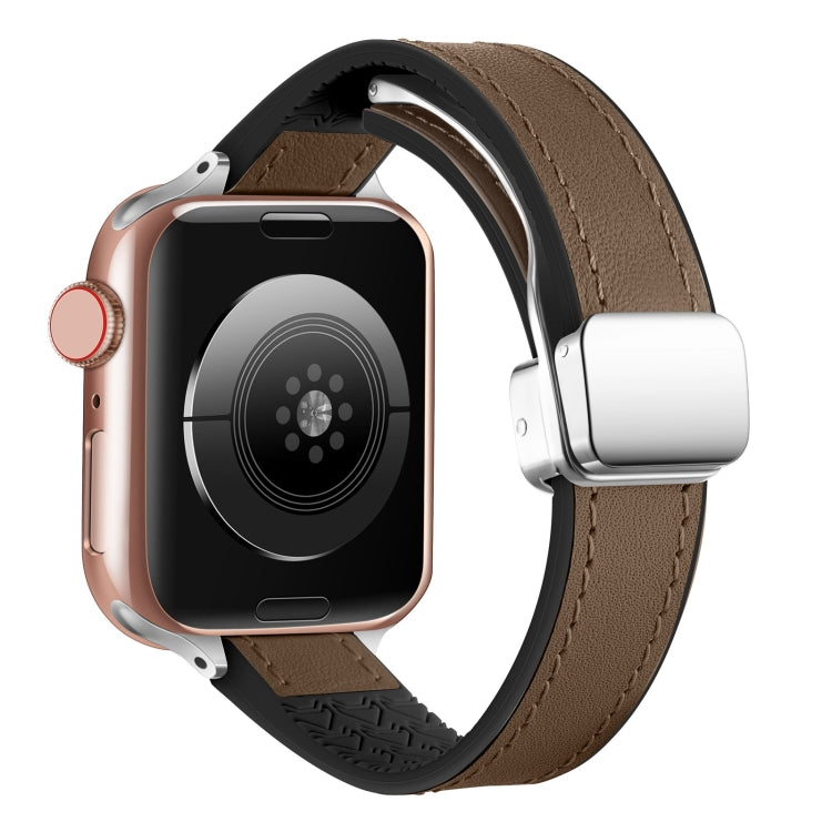 For Apple Watch Series 5 40mm Magnetic Folding Leather Silicone Watch Band(Dark Brown) by bashfashion