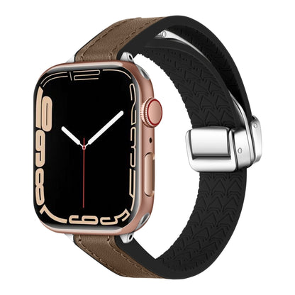 For Apple Watch Series 2 42mm Magnetic Folding Leather Silicone Watch Band(Dark Brown) by bashfashion
