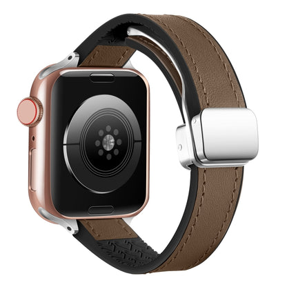 For Apple Watch Series 2 42mm Magnetic Folding Leather Silicone Watch Band(Dark Brown) by bashfashion
