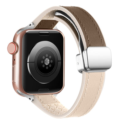 For Apple Watch Series 2 42mm Magnetic Folding Leather Silicone Watch Band(Apricot Brown) by bashfashion