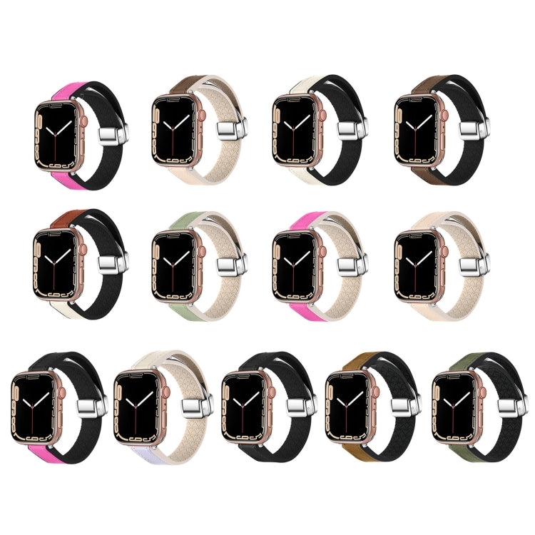 For Apple Watch Series 5 44mm Magnetic Folding Leather Silicone Watch Band(Rose Red) by bashfashion