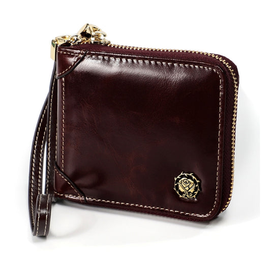 8251 Antimagnetic RFID Multi-function Oil Wax Leather Lady Zipper Wallet Purse with Lanyard(Coffee) by bashfashion