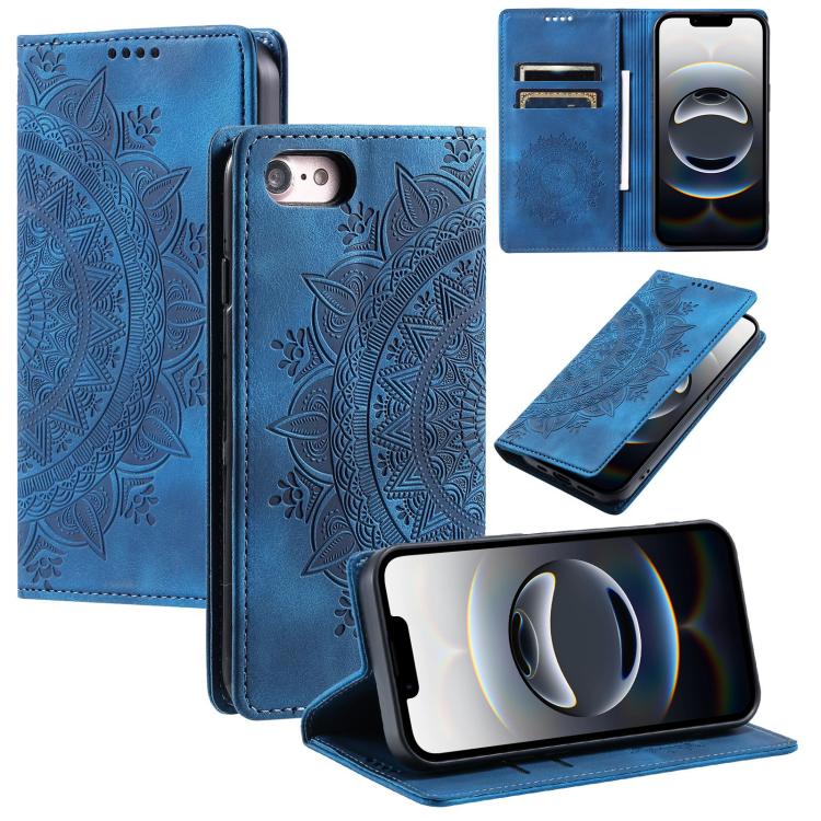 For iPhone 16e Totem Embossed Magnetic Leather Phone Case(Blue) by bashfashion