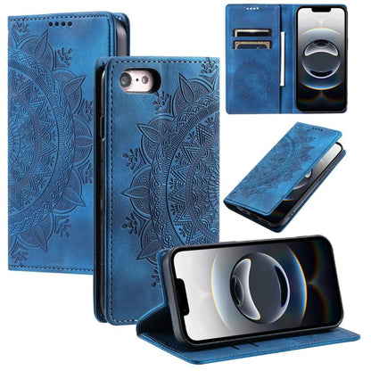For iPhone 16e Totem Embossed Magnetic Leather Phone Case(Blue) by bashfashion