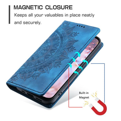 For iPhone 16e Totem Embossed Magnetic Leather Phone Case(Blue) by bashfashion