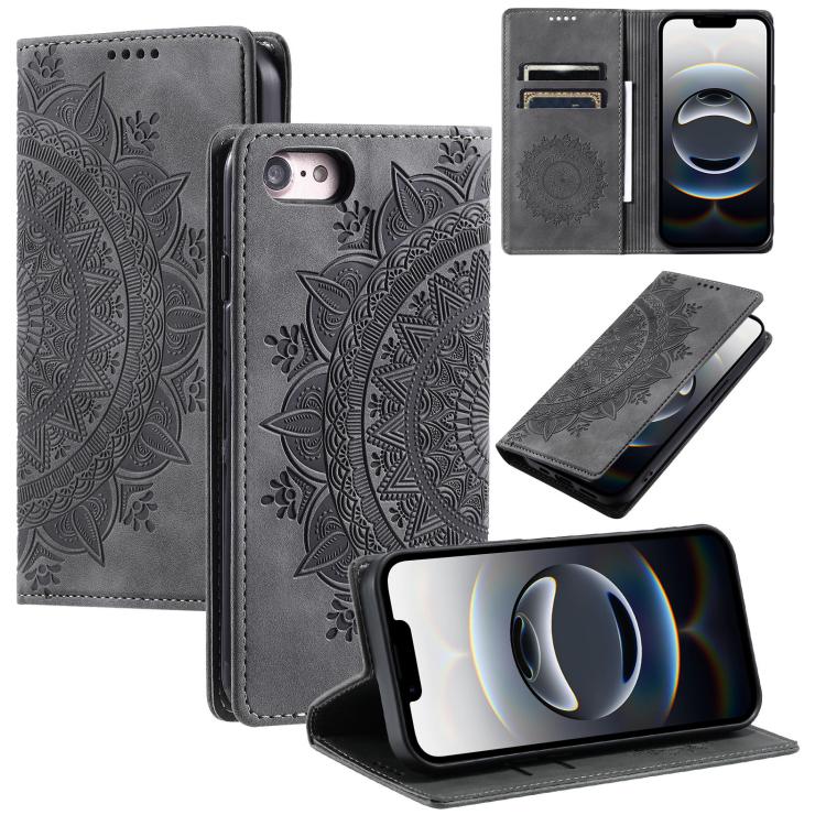 For iPhone 16e Totem Embossed Magnetic Leather Phone Case(Grey) by bashfashion