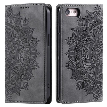 For iPhone 16e Totem Embossed Magnetic Leather Phone Case(Grey) by bashfashion