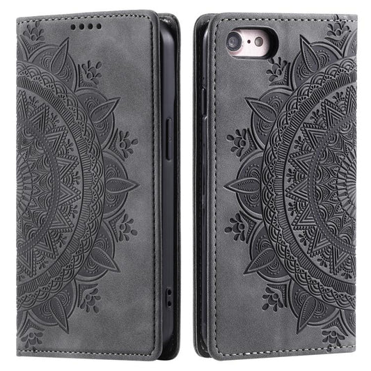 For iPhone 16e Totem Embossed Magnetic Leather Phone Case(Grey) by bashfashion