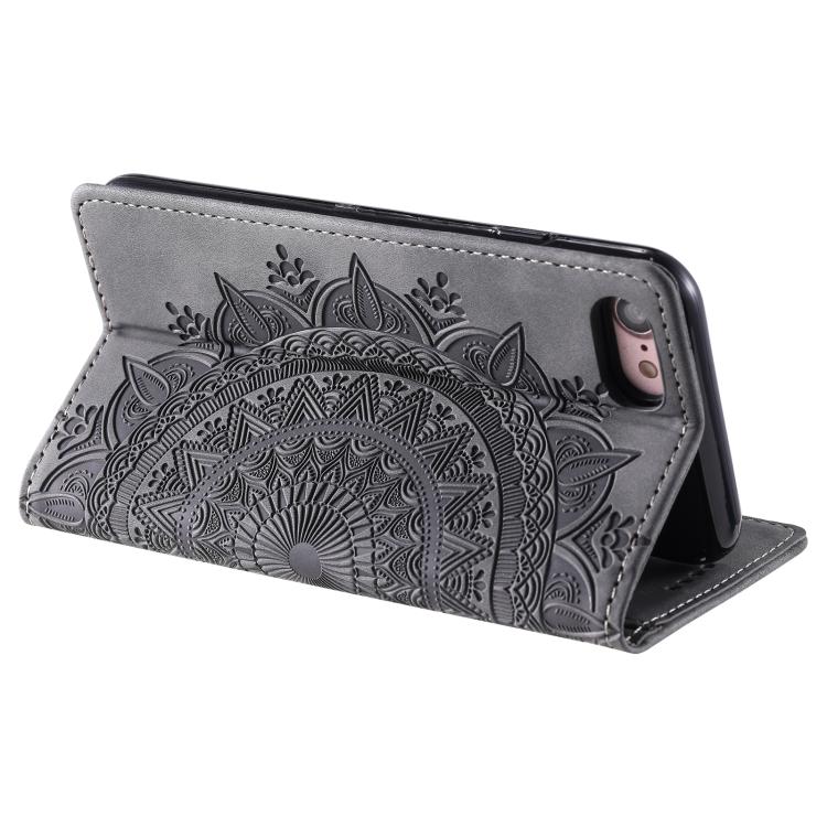 For iPhone 16e Totem Embossed Magnetic Leather Phone Case(Grey) by bashfashion