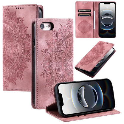 For iPhone 16e Totem Embossed Magnetic Leather Phone Case(Rose Gold) by bashfashion