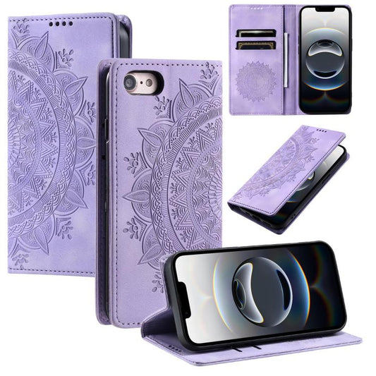 For iPhone 16e Totem Embossed Magnetic Leather Phone Case(Purple) by bashfashion
