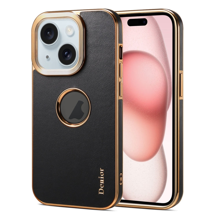 For iPhone 15 Plus Denior Fragrant Calf Texture Electroplating Phone Case(Black) by Denior