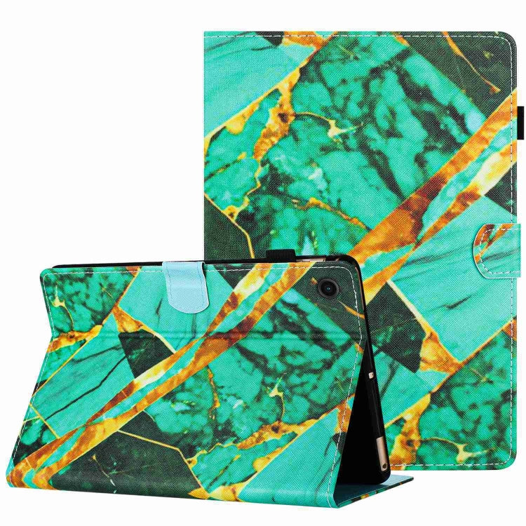 For Samsung Galaxy Tab A11 / A9 Marble Pattern Stitching Smart Leather Tablet Case(Gold Green) by bashfashion