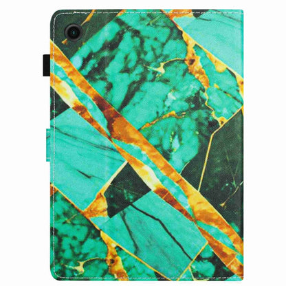 For Samsung Galaxy Tab A11 / A9 Marble Pattern Stitching Smart Leather Tablet Case(Gold Green) by bashfashion