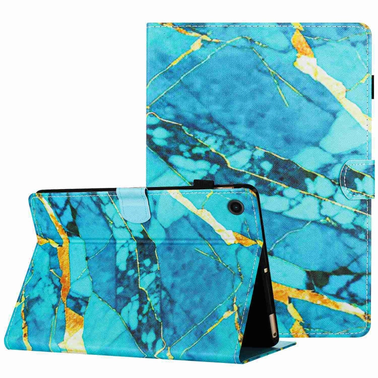 For Samsung Galaxy Tab A11+ / A9+ Marble Pattern Stitching Smart Leather Tablet Case(Gold Blue) by bashfashion