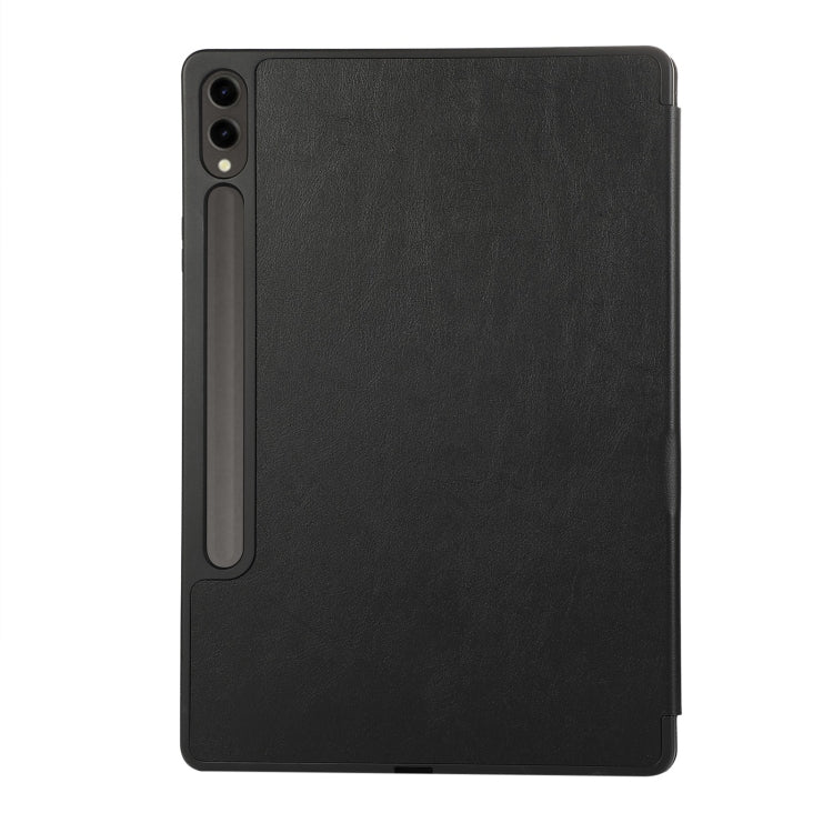 For Samsung Galaxy Tab S9 FE+ 3-Fold Pure Color TPU Leather Tablet Case with Pen Slot(Black) by bashfashion