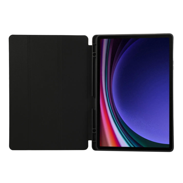 For Samsung Galaxy Tab S9 FE+ 3-Fold Pure Color TPU Leather Tablet Case with Pen Slot(Black) by bashfashion