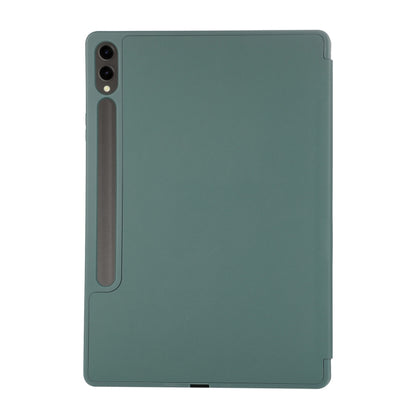For Samsung Galaxy Tab S9 FE+ 3-Fold Pure Color TPU Leather Tablet Case with Pen Slot(Dark Green) by bashfashion