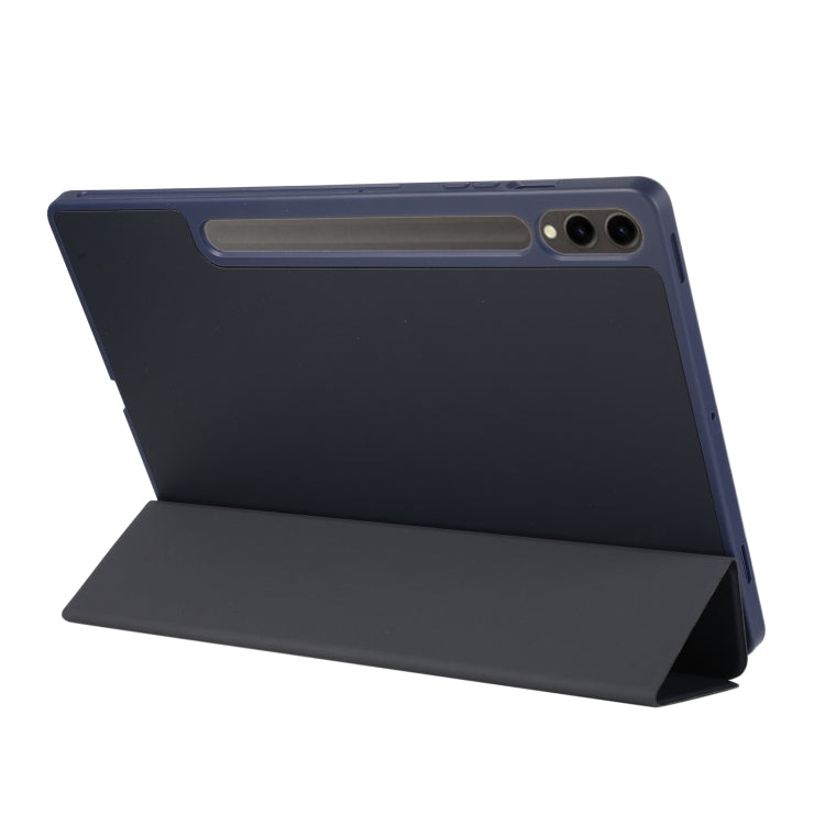 For Samsung Galaxy Tab S9 FE+ 3-Fold Pure Color TPU Leather Tablet Case with Pen Slot(Dark Blue) by bashfashion