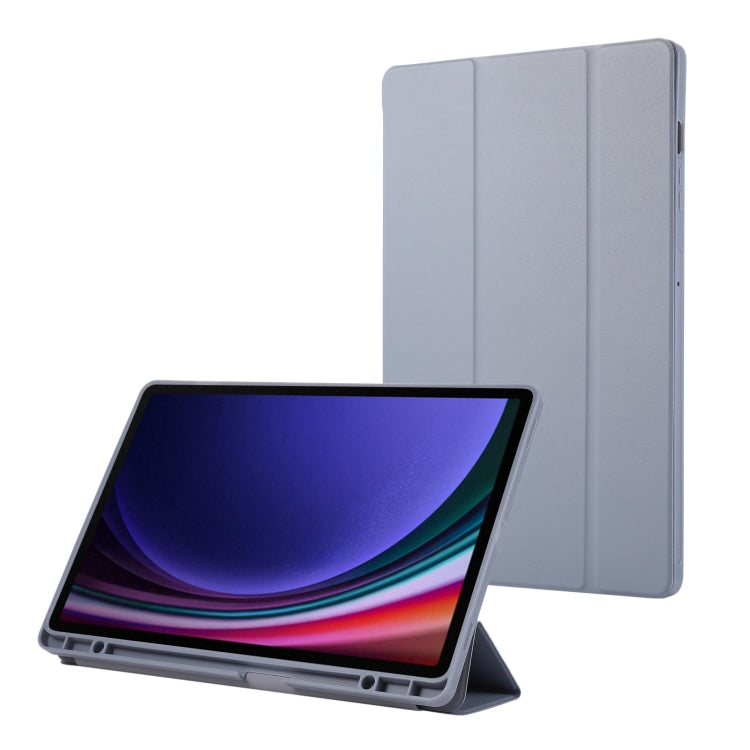 For Samsung Galaxy Tab S9 FE+ 3-Fold Pure Color TPU Leather Tablet Case with Pen Slot(Lavender) by bashfashion