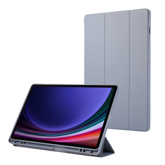For Samsung Galaxy Tab S9 FE+ 3-Fold Pure Color TPU Leather Tablet Case with Pen Slot(Lavender) by bashfashion
