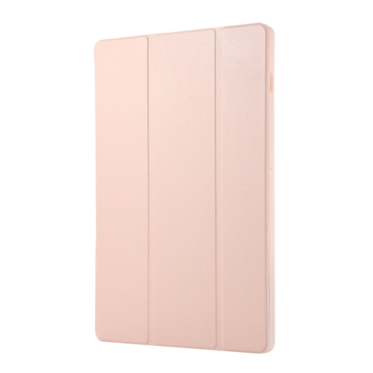 For Samsung Galaxy Tab S9 FE+ 3-Fold Pure Color TPU Leather Tablet Case with Pen Slot(Pink) by bashfashion