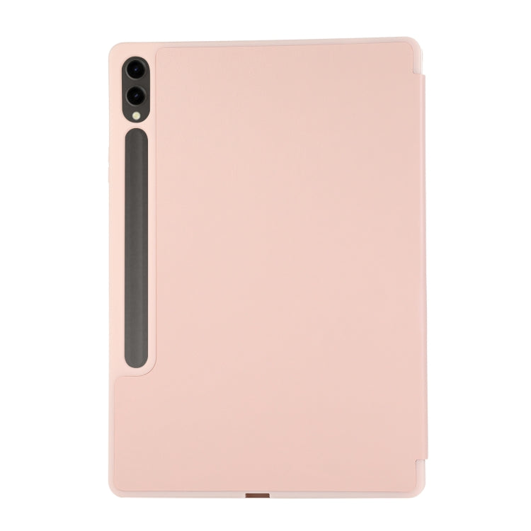 For Samsung Galaxy Tab S9 FE+ 3-Fold Pure Color TPU Leather Tablet Case with Pen Slot(Pink) by bashfashion