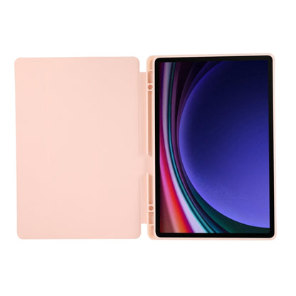 For Samsung Galaxy Tab S9 FE+ 3-Fold Pure Color TPU Leather Tablet Case with Pen Slot(Pink) by bashfashion