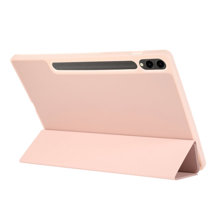 For Samsung Galaxy Tab S9 FE+ 3-Fold Pure Color TPU Leather Tablet Case with Pen Slot(Pink) by bashfashion