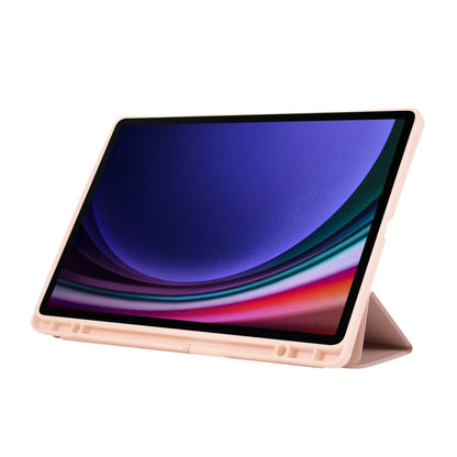 For Samsung Galaxy Tab S9 FE+ 3-Fold Pure Color TPU Leather Tablet Case with Pen Slot(Pink) by bashfashion