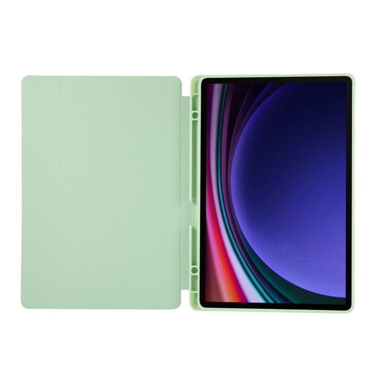 For Samsung Galaxy Tab S9 FE+ 3-Fold Pure Color TPU Leather Tablet Case with Pen Slot(Green) by bashfashion