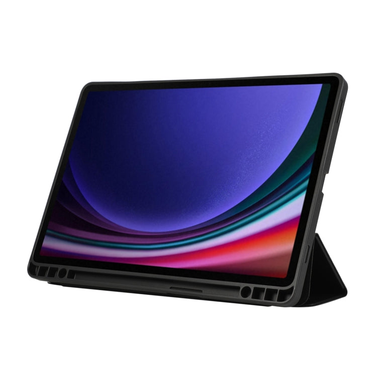 For Samsung Galaxy Tab S10 FE / S9 FE 3-Fold Pure Color TPU Leather Tablet Case with Pen Slot(Black) by bashfashion
