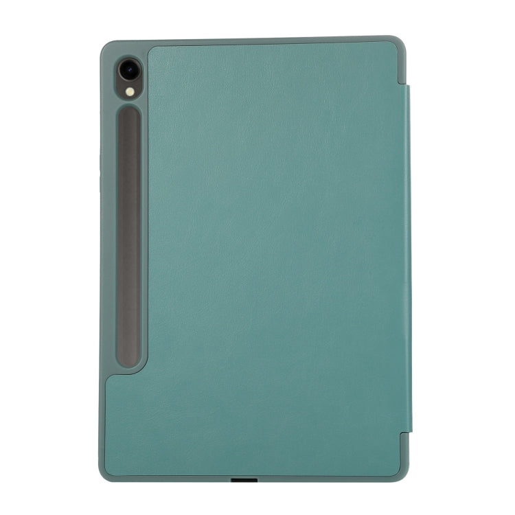 For Samsung Galaxy Tab S10 FE / S9 FE 3-Fold Pure Color TPU Leather Tablet Case with Pen Slot(Dark Green) by bashfashion