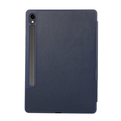 For Samsung Galaxy Tab S10 FE / S9 FE 3-Fold Pure Color TPU Leather Tablet Case with Pen Slot(Dark Blue) by bashfashion