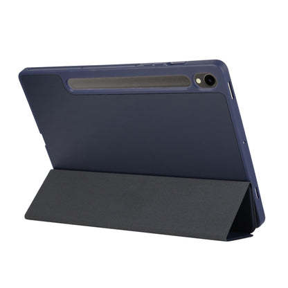 For Samsung Galaxy Tab S10 FE / S9 FE 3-Fold Pure Color TPU Leather Tablet Case with Pen Slot(Dark Blue) by bashfashion