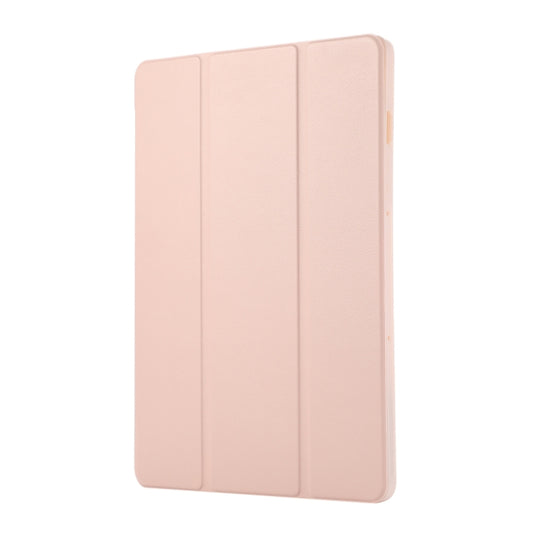For Samsung Galaxy Tab S10 FE / S9 FE 3-Fold Pure Color TPU Leather Tablet Case with Pen Slot(Pink) by bashfashion