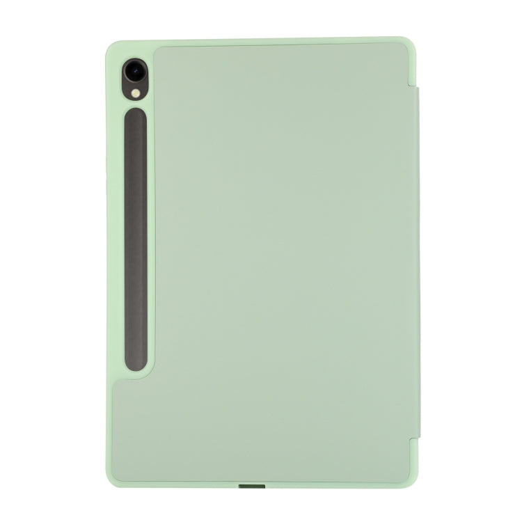 For Samsung Galaxy Tab S10 FE / S9 FE 3-Fold Pure Color TPU Leather Tablet Case with Pen Slot(Green) by bashfashion