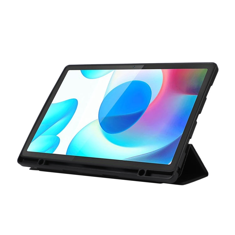 For Samsung Galaxy Tab A9+ 3-Fold Pure Color TPU Leather Tablet Case with Pen Slot(Black) by bashfashion