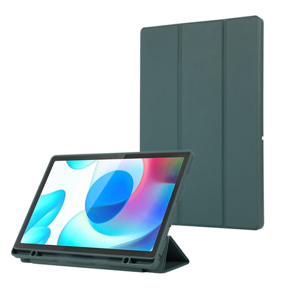 For Samsung Galaxy Tab A9+ 3-Fold Pure Color TPU Leather Tablet Case with Pen Slot(Dark Green) by bashfashion