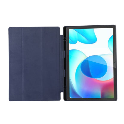 For Samsung Galaxy Tab A9+ 3-Fold Pure Color TPU Leather Tablet Case with Pen Slot(Dark Blue) by bashfashion