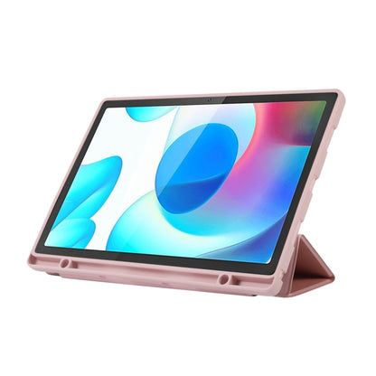 For Samsung Galaxy Tab A9+ 3-Fold Pure Color TPU Leather Tablet Case with Pen Slot(Pink) by bashfashion