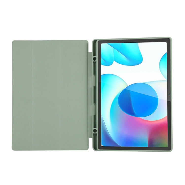 For Samsung Galaxy Tab A9+ 3-Fold Pure Color TPU Leather Tablet Case with Pen Slot(Green) by bashfashion