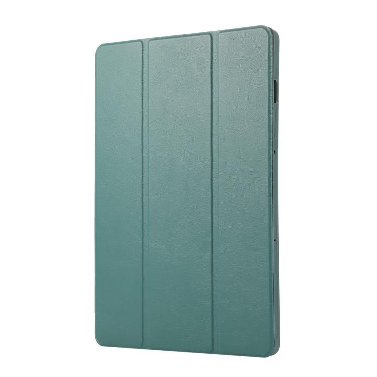 For Samsung Galaxy Tab S10 FE+ 3-Fold Pure Color TPU Leather Tablet Case with Pen Slot(Dark Green) by bashfashion