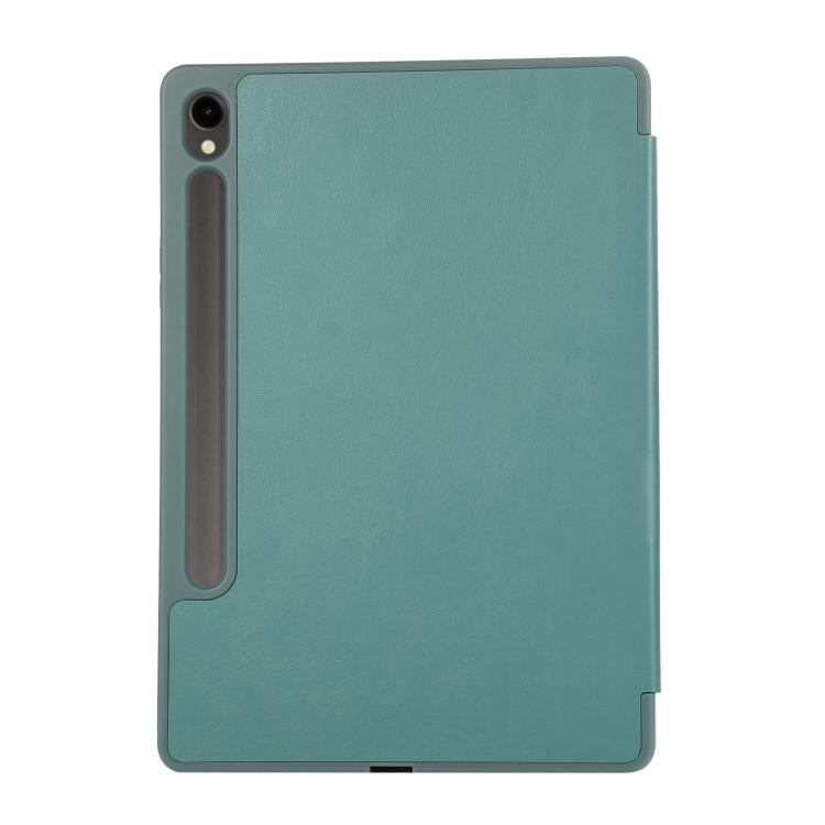 For Samsung Galaxy Tab S10 FE+ 3-Fold Pure Color TPU Leather Tablet Case with Pen Slot(Dark Green) by bashfashion
