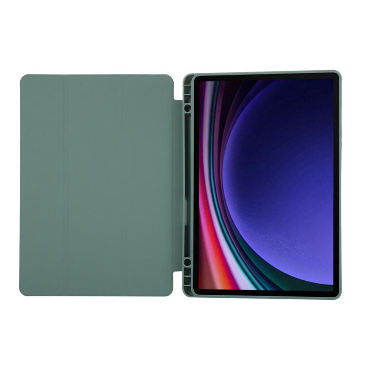 For Samsung Galaxy Tab S10 FE+ 3-Fold Pure Color TPU Leather Tablet Case with Pen Slot(Dark Green) by bashfashion