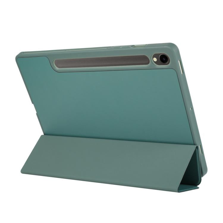 For Samsung Galaxy Tab S10 FE+ 3-Fold Pure Color TPU Leather Tablet Case with Pen Slot(Dark Green) by bashfashion